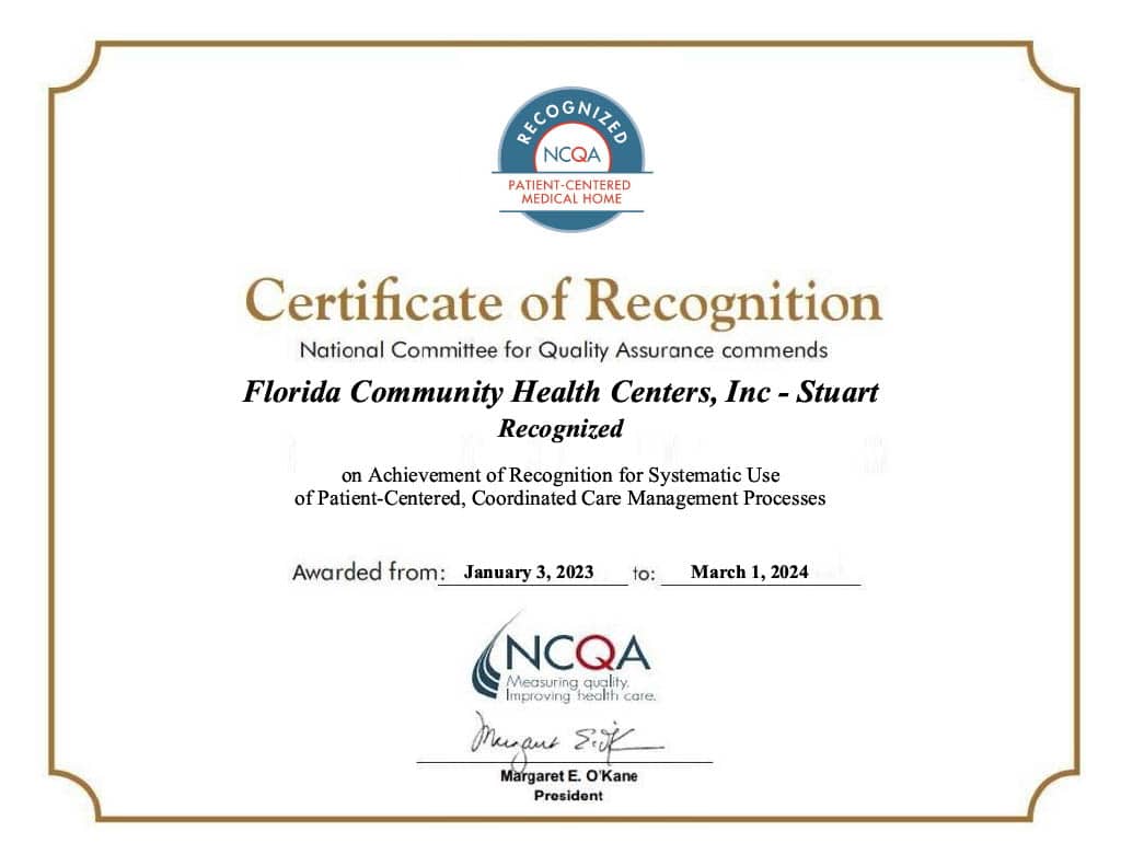 Recognition Achieved! Florida Community Health Centers, Inc. sustains